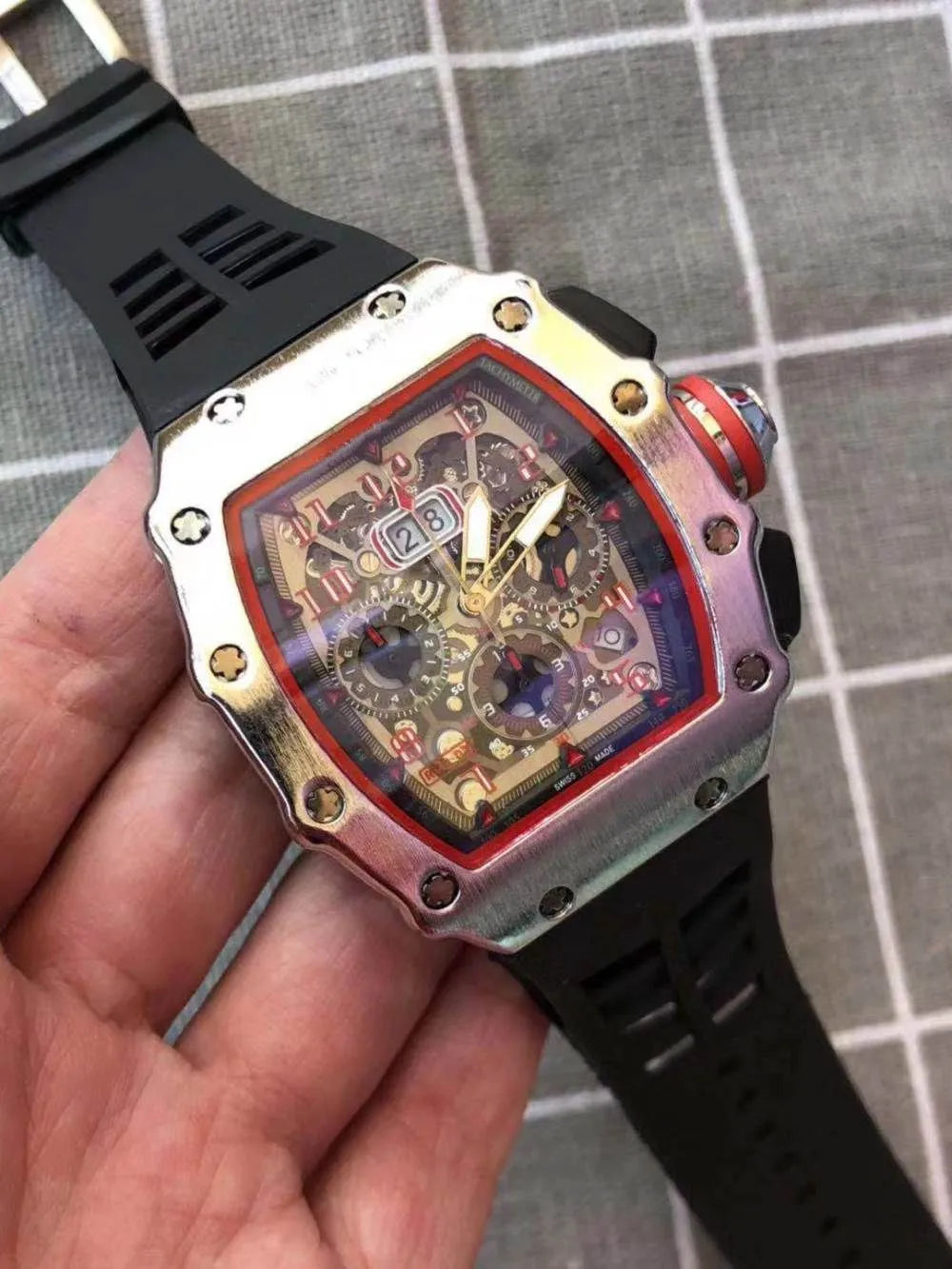 🔥 Richard Mille Style Skeleton Automatic Chronograph Watch – Sporty Luxury Design