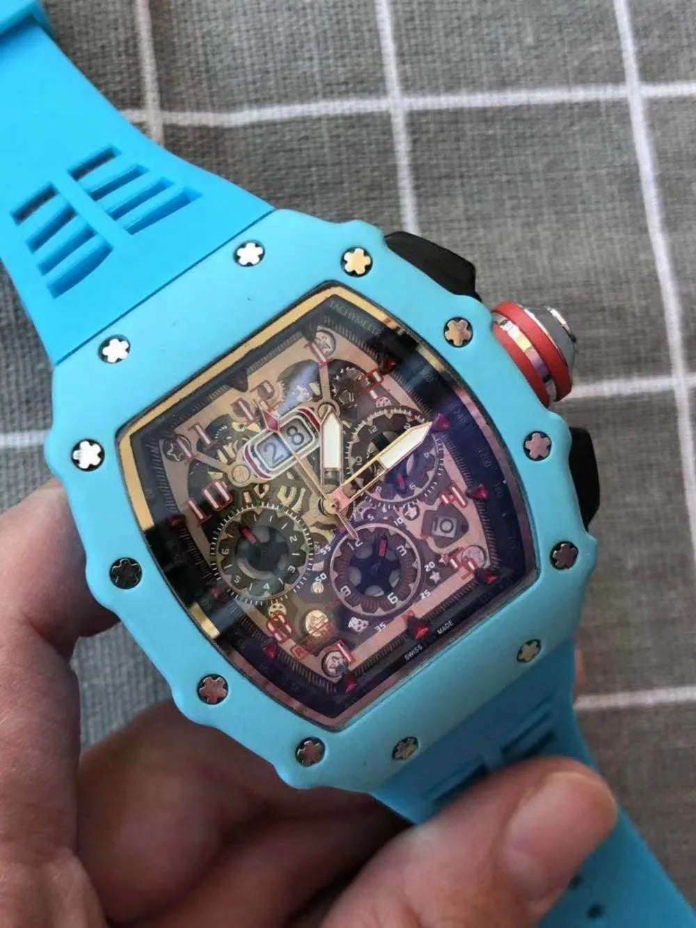 🔥 Richard Mille Style Skeleton Automatic Chronograph Watch – Sporty Luxury Design