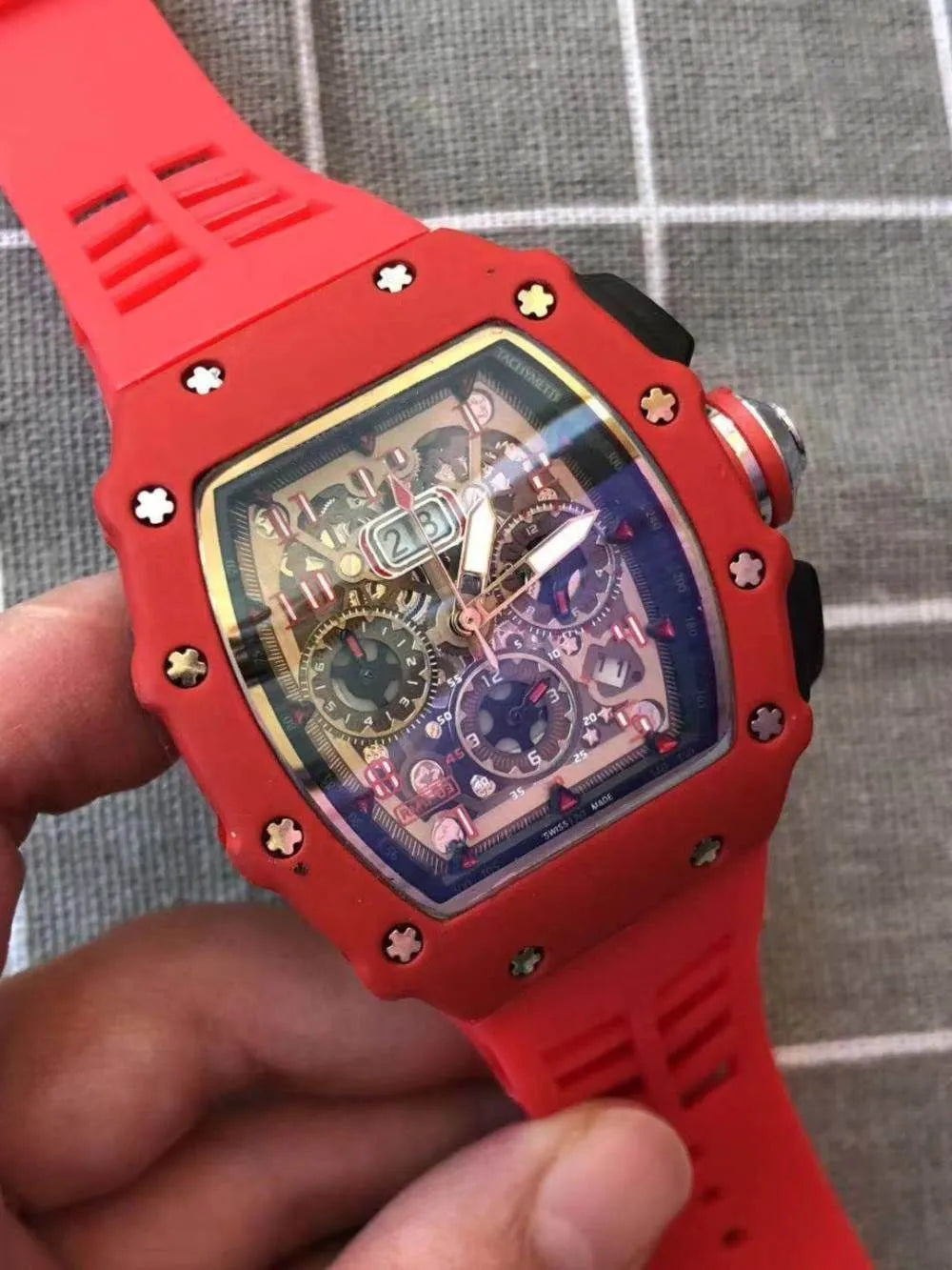 🔥 Richard Mille Style Skeleton Automatic Chronograph Watch – Sporty Luxury Design
