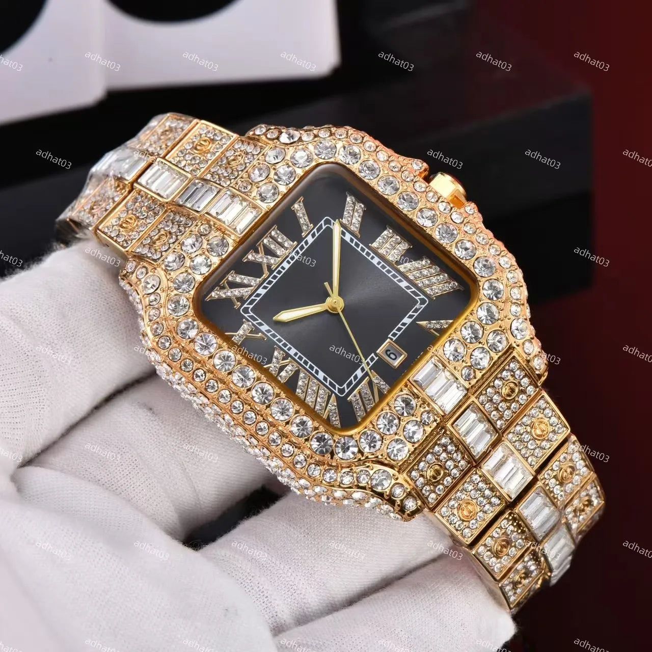 Two-Tone Iced-Out Roman Dial Watch – Colored Face with Full Moissanite Shine