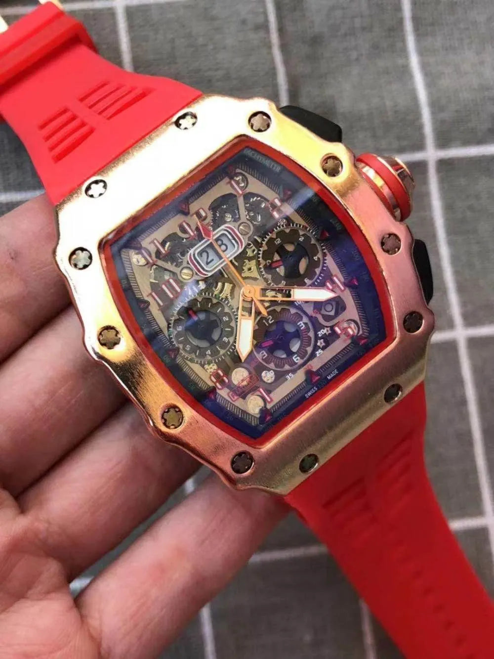 🔥 Richard Mille Style Skeleton Automatic Chronograph Watch – Sporty Luxury Design