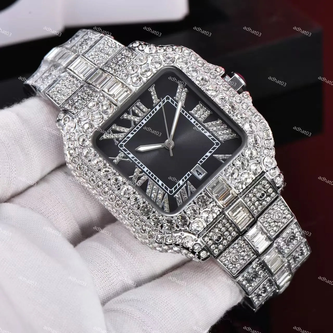 Two-Tone Iced-Out Roman Dial Watch – Colored Face with Full Moissanite Shine
