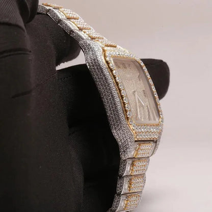 💎 Cartier Santos Style Fully Iced Out Skeleton Watch – Luxury Diamond Bling Men’s Timepiece