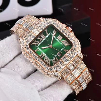 Two-Tone Iced-Out Roman Dial Watch – Colored Face with Full Moissanite Shine