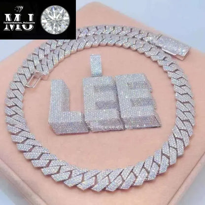Custom Moissanite Diamond Pendant with Cuban Link Chain – Personalized Name Design