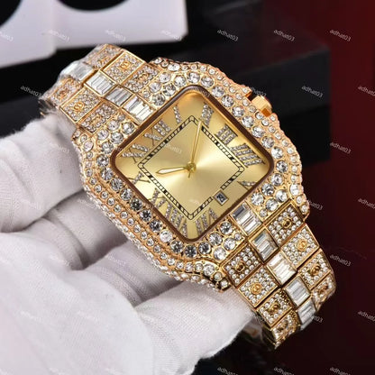 Two-Tone Iced-Out Roman Dial Watch – Colored Face with Full Moissanite Shine