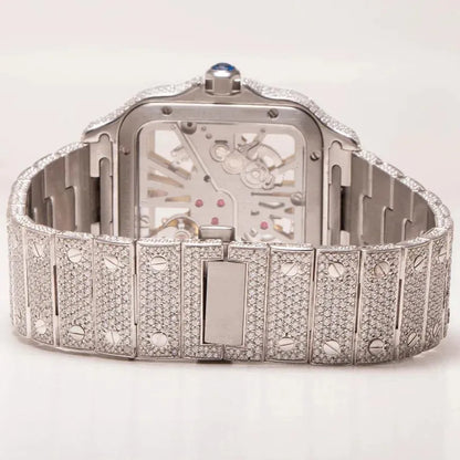 💎 Cartier Santos Style Fully Iced Out Skeleton Watch – Luxury Diamond Bling Men’s Timepiece
