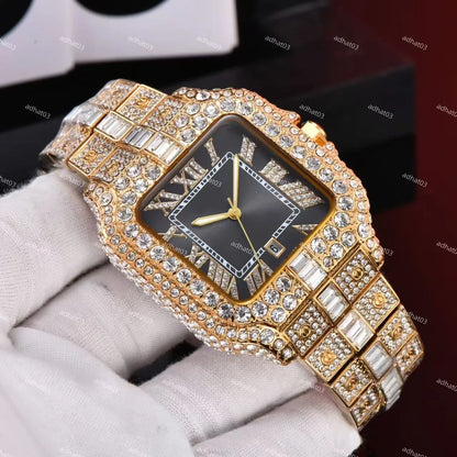 Two-Tone Iced-Out Roman Dial Watch – Colored Face with Full Moissanite Shine