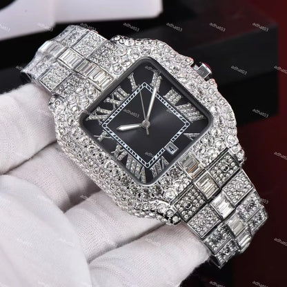 Two-Tone Iced-Out Roman Dial Watch – Colored Face with Full Moissanite Shine